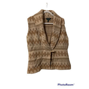 RALPH LAUREN Women’s Tan Beige Lambs Wool Sweater Vest Toggle NWT Size Large
